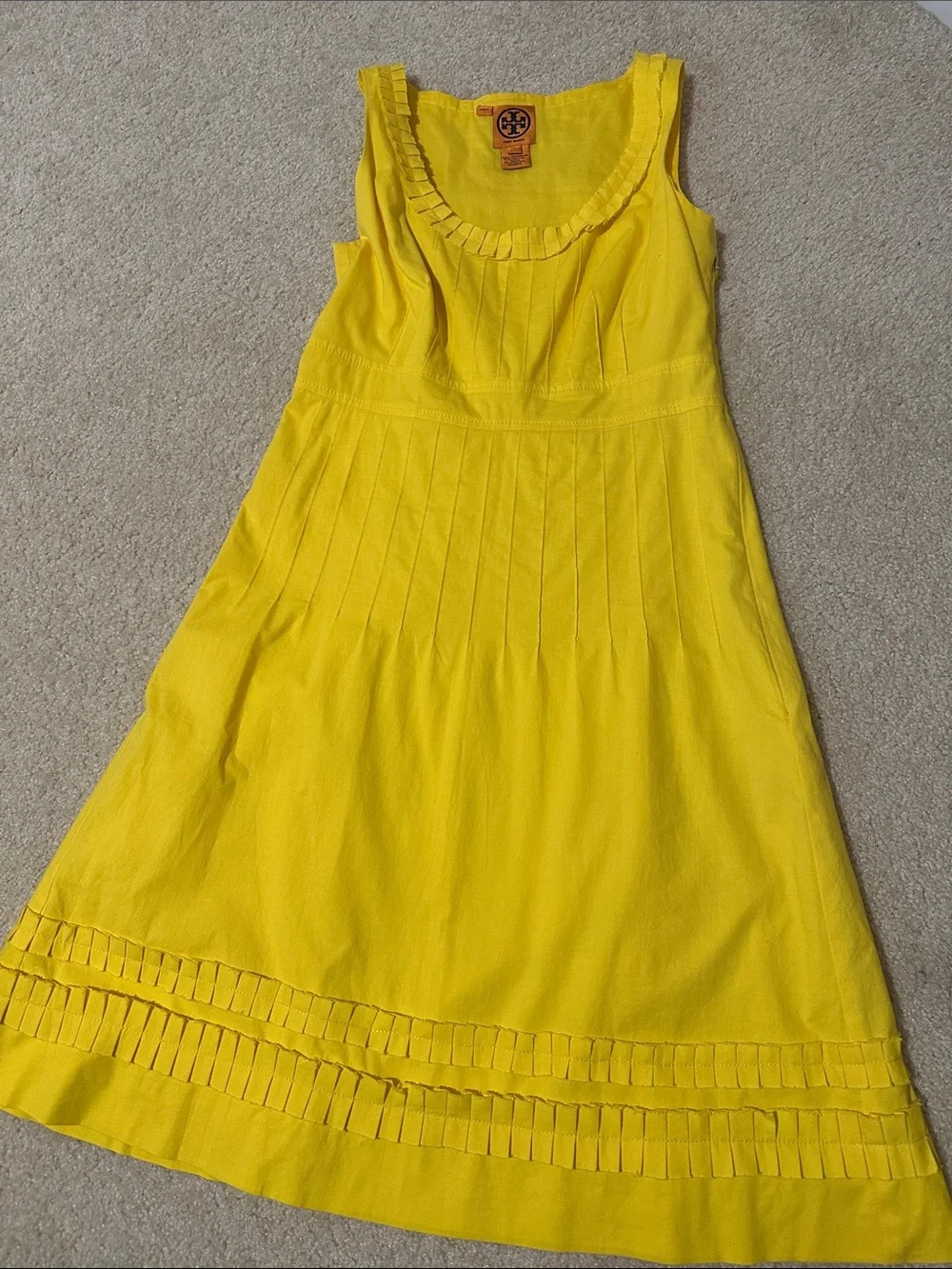 Tory Burch womens Bright Yellow Ruffle-Trim Sleeveless Dress